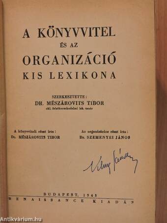 A könyvvitel és az organizáció kis lexikona
