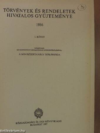 Törvények és rendeletek hivatalos gyűjteménye 1986/1. (töredék)