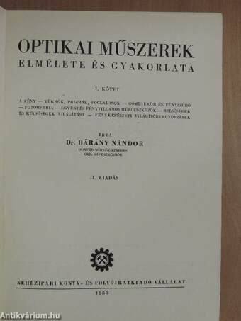 Optikai műszerek elmélete és gyakorlata I.