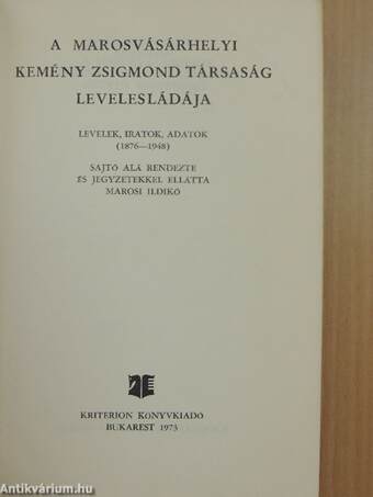 A marosvásárhelyi Kemény Zsigmond Társaság levelesládája