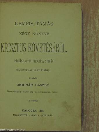 Kempis Tamás négy könyve Krisztus követéséről