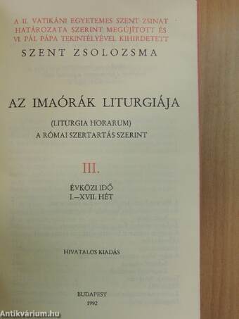 Az imaórák liturgiája III.