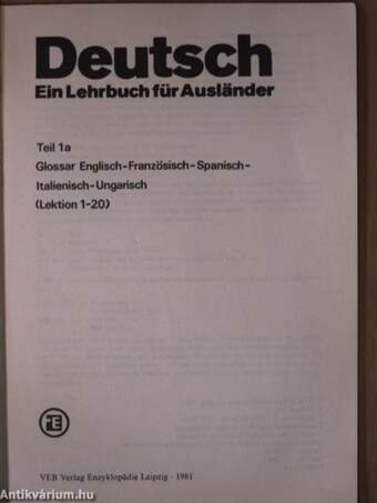 Deutsch - Ein Lehrbuch für Ausländer 1a - Glossar