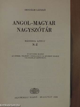 Angol-magyar nagyszótár II. (töredék)