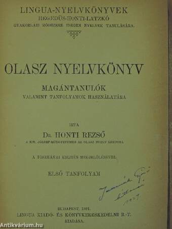 Olasz nyelvkönyv magántanulók valamint tanfolyamok használatára