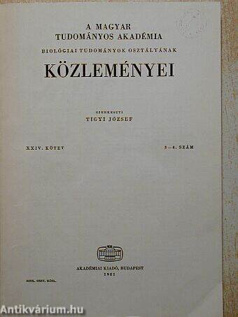 A Magyar Tudományos Akadémia Biológiai Tudományok Osztályának Közleményei XXIV. kötet 3-4. szám