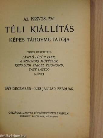 Az 1927/28. évi téli kiállítás képes tárgymutatója