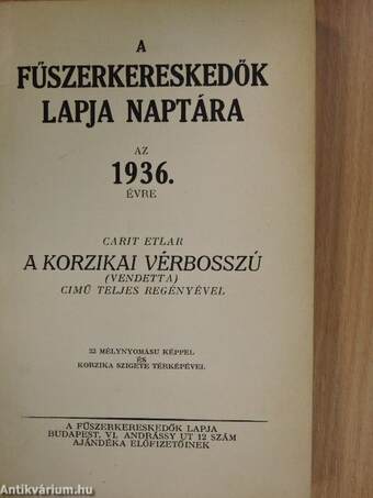 A Fűszerkereskedők Lapja Naptára az 1936. évre