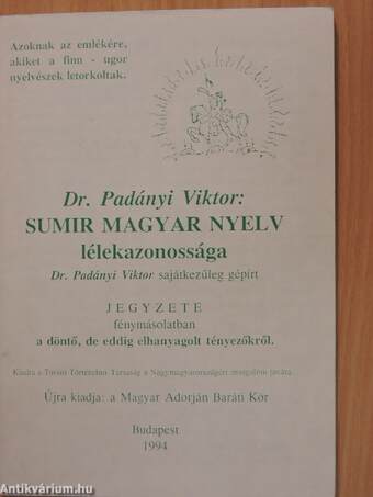 Sumir magyar nyelv lélekazonossága