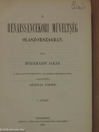 A renaissancekori műveltség Olaszországban I-II.