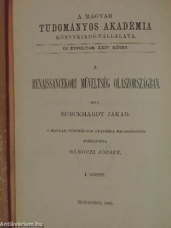 A renaissancekori műveltség Olaszországban I-II.