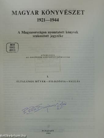 Magyar könyvészet 1921-1944 I.