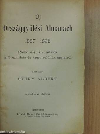 Új Országgyülési Almanach 1887-1892