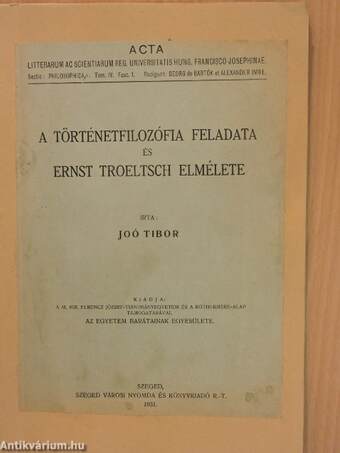 A történetfilozófia feladata és Ernst Troeltsch elmélete