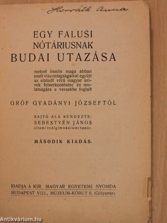 Egy falusi nótáriusnak budai utazása