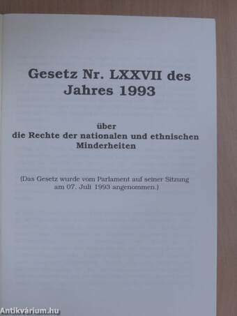 Gesetz Nr. LXXVII des Jahres 1993 über die Rechte der nationalen und ethnischen Minderheiten