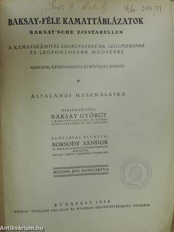 Baksay-féle kamattáblázatok