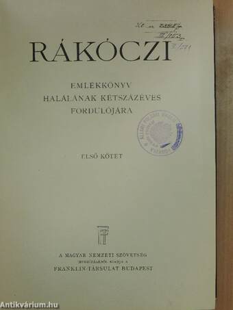 Rákóczi emlékkönyv I-II.