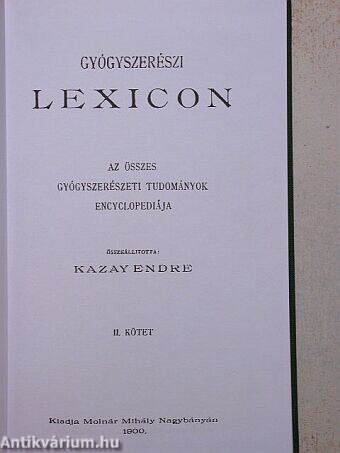 Gyógyszerészi lexicon II. (töredék)