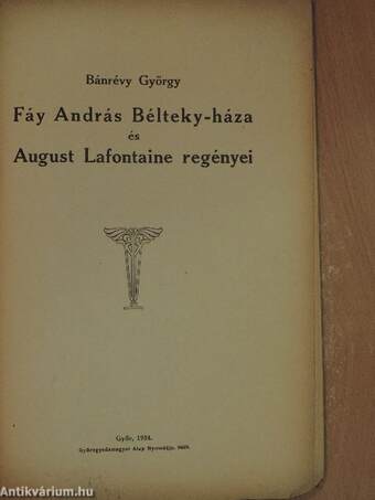 Fáy András Bélteky-háza és August Lafontaine regényei