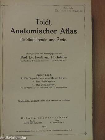 Toldt, Anatomischer Atlas für Studierende und Ärzte I.