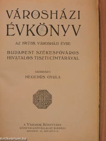 Városházi évkönyv az 1917/18. városházi évre