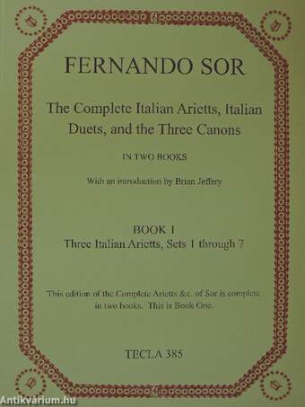 The Complete Italian Arietts, Italian Duets, and the Three Canons I-II.