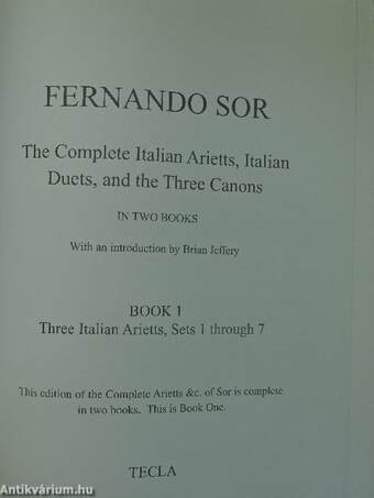 The Complete Italian Arietts, Italian Duets, and the Three Canons I-II.