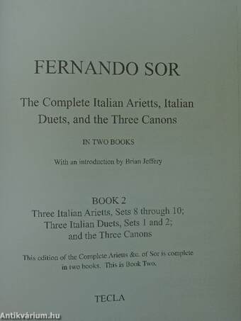 The Complete Italian Arietts, Italian Duets, and the Three Canons I-II.