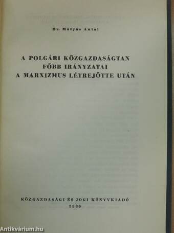 A polgári közgazdaságtan főbb irányzatai a marxizmus létrejötte után