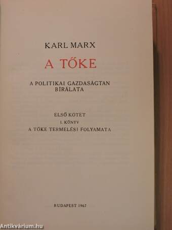 A Tőke I. kötet I. könyv (töredék)