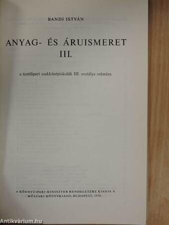 Anyag- és áruismeret III.