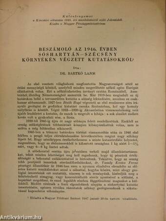 Beszámoló az 1946. évben Sóshartyán-Szécsény környékén végzett kutatásokról
