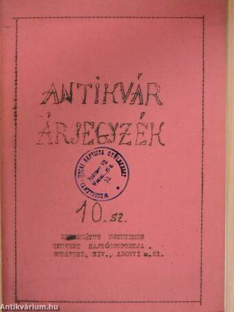 Antikvár árjegyzék 10. sz.