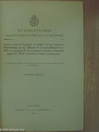 Jelentés puszta-szent-györgyi és tetétleni Darányi Ignácz dr. földmívelésügyi m. kir. Miniszter Úr Ő Nagyméltóságához, az 1897. évi augusztus 29-től szeptember 5-éig Szent-Pétervárott megtartott VII-ik nemzetközi geologiai kongresszusról