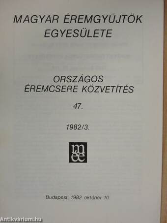 Magyar Éremgyűjtők Egyesülete Országos éremcsere közvetítés 1982/3