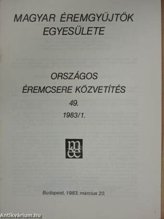 Magyar Éremgyűjtők Egyesülete Országos éremcsere közvetítés 1983/1