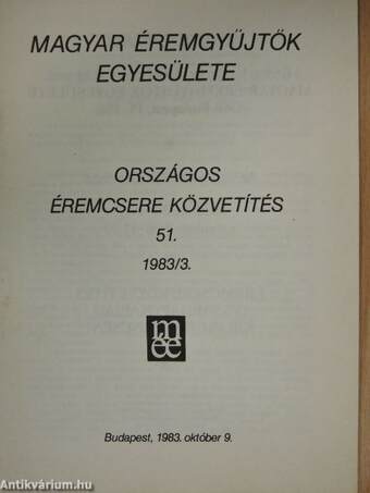 Magyar Éremgyűjtők Egyesülete Országos éremcsere közvetítés 1983/3