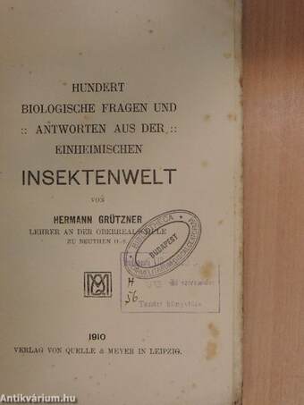 Hundert biologische Fragen und Antworten aus der einheimischen Insektenwelt