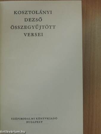 Kosztolányi Dezső összegyűjtött versei