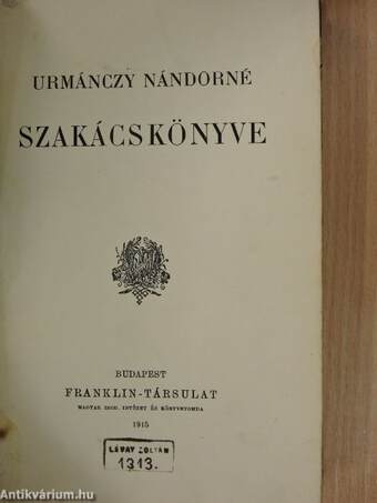 Urmánczy Nándorné szakácskönyve