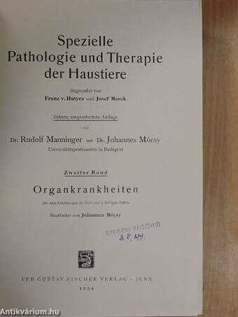 Spezielle Pathologie und Therapie der Haustiere II.