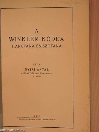 A Winkler kódex hangtana és szótana