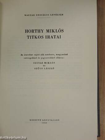 Horthy Miklós titkos iratai