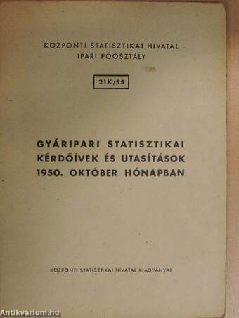 Gyáripari statisztikai kérdőívek és utasítások 1950. október hónapban