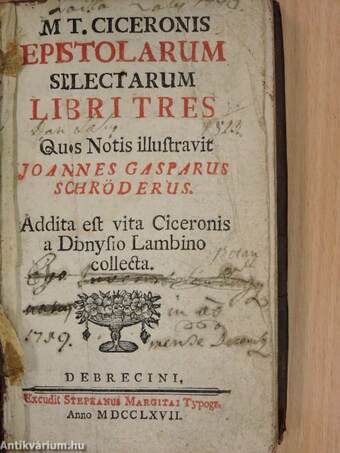 M. T. Ciceronis epistolarum selectarum III. (töredék) (rossz állapotú)