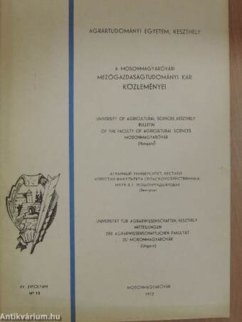 A Mosonmagyaróvári Mezőgazdaságtudományi Kar Közleményei 1972/13