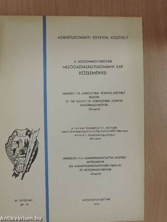 A Mosonmagyaróvári Mezőgazdaságtudományi Kar Közleményei 1972/14