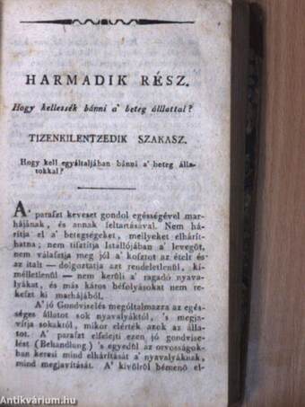 Pilger Frideriknek kapitány és barmot-orvoslónak könyve, a' marha tartásról (rossz állapotú)