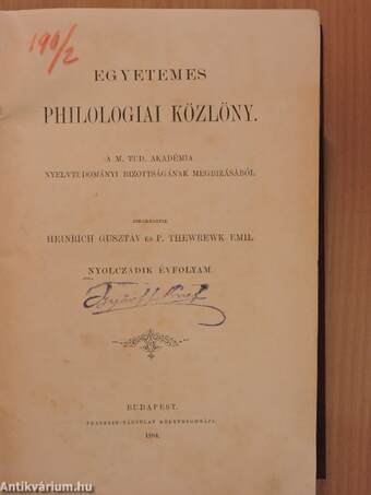 Egyetemes Philologiai Közlöny 1884/1-10.